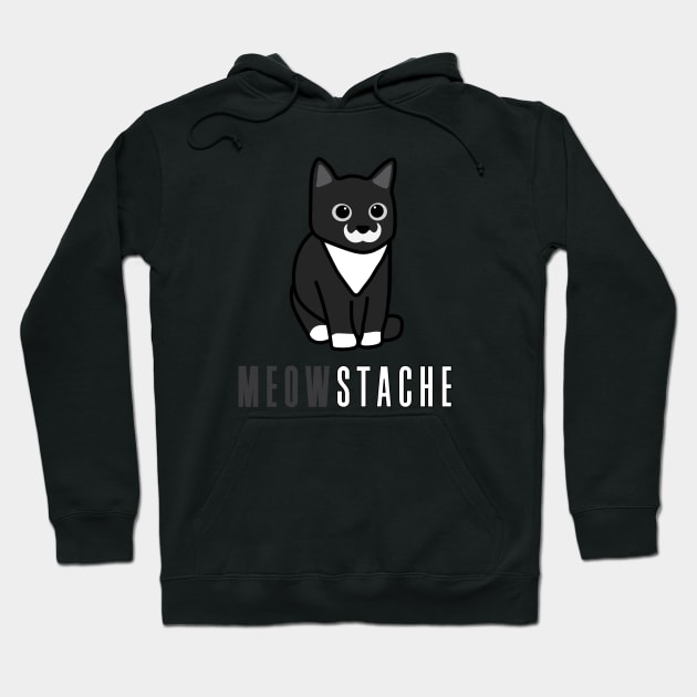 MeowStache - Black And White Cat With Moustache Hoodie by Shinsen Merch